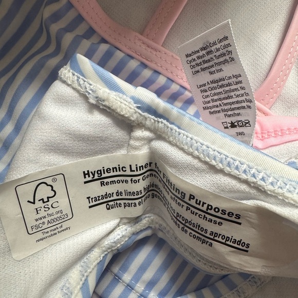 NWT Wonder Nation Baby Blue and Pink Striped Ruffle Swimsuit 0-3 Months - Picture 3 of 4